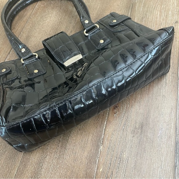 Vntg Liz Claiborne Black Crocodile Embossed Baguette Bag Shoulder Y2K 90’s - Picture 4 of 11